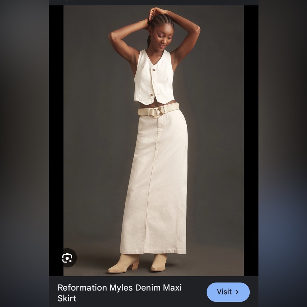 New Reformation Jeans Myles Maxi Back Slit Skirt in Fior Di Latte